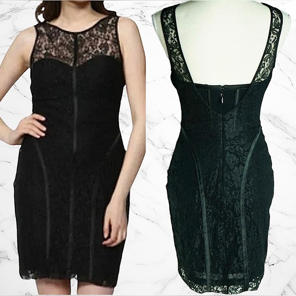 BEBE Black Sleeveless Lace Overlay Dress with Silk Trim XS - Picture 5 of 6